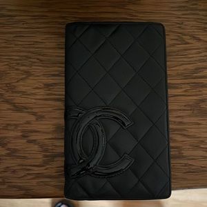 Chanel long wallet black and pink